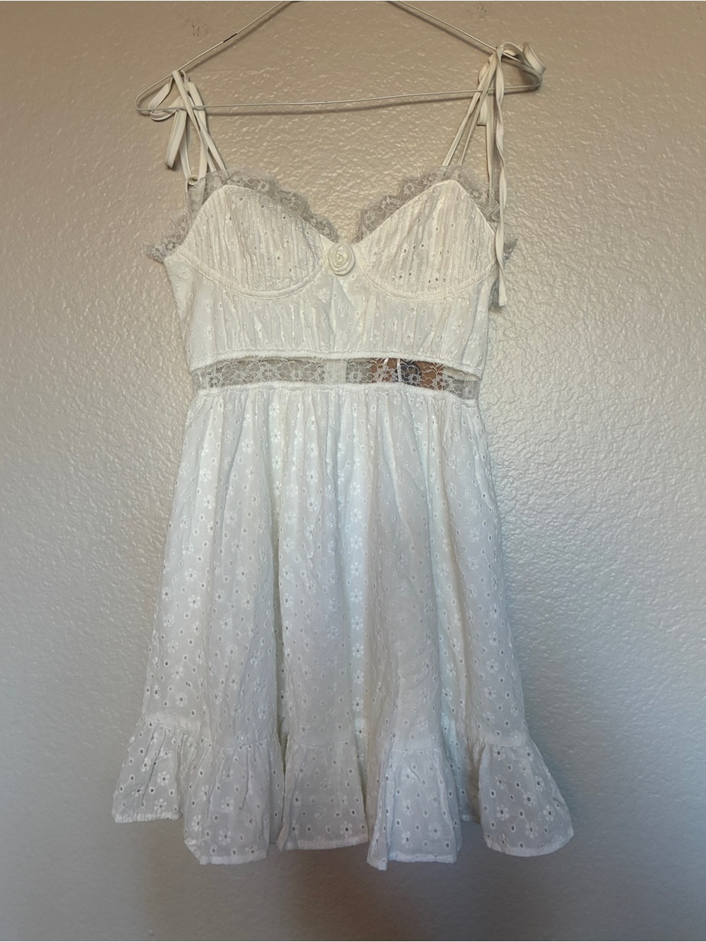 NWT Isabelles Cabinet Cotton White Eyelet Lace Trim Camisole Dress Babydoll Y2K